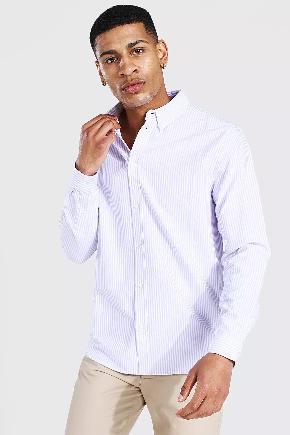 HTOOHTOOH Mens Stripe Printed Cotton Linen Long Sleeve Casual Business Button Front Shirts